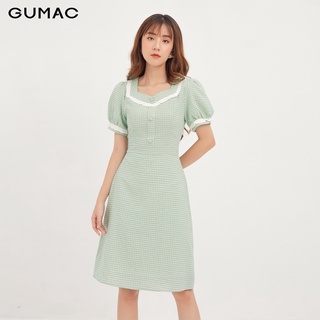 Đầm nữ caro phối bèo GUMAC DA1239