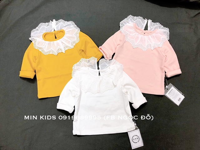 Áo cotton dày cổ ren bèo tròn bé gái cực xinh