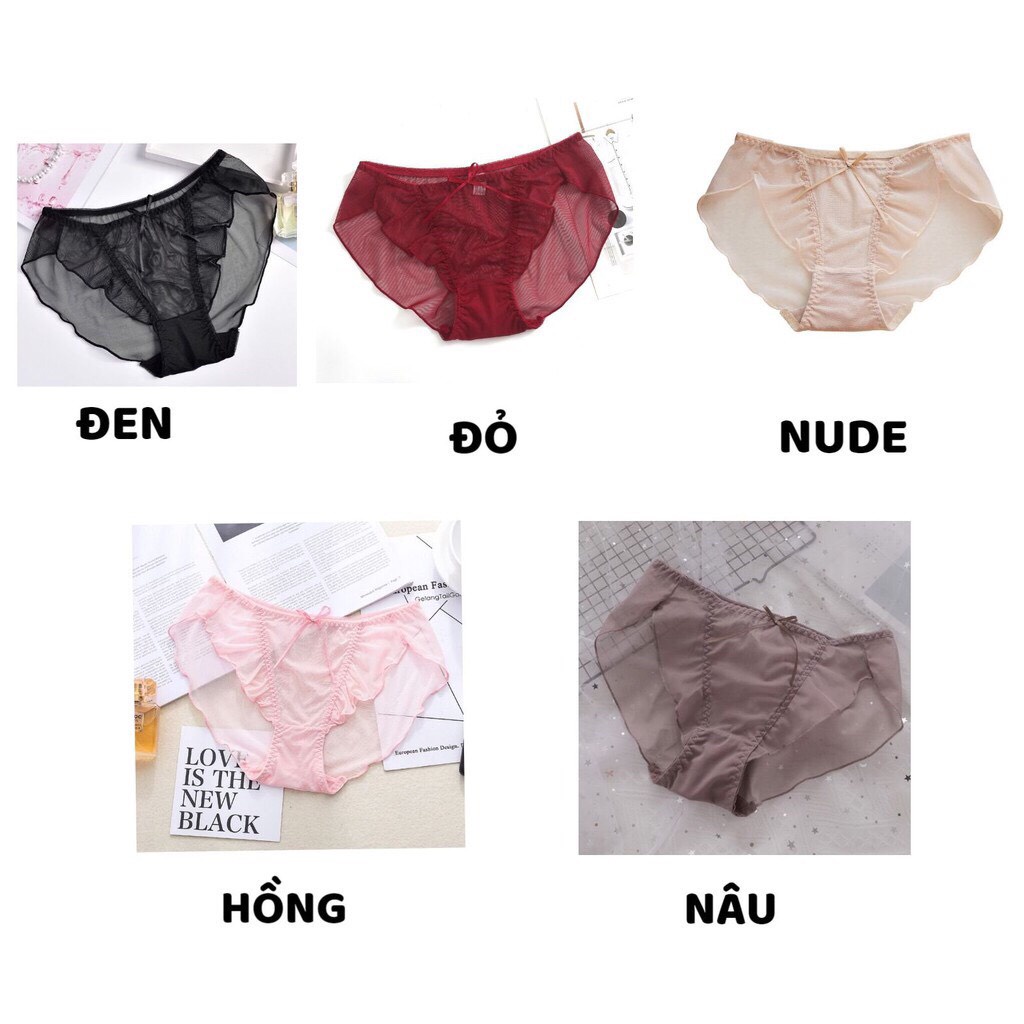 Quần Lót Nữ - Quần Lót Ren Nữ bèo xuyên thấu đính nơ nhỏ siêu quyến rũ DAN STORE MÃ 0346