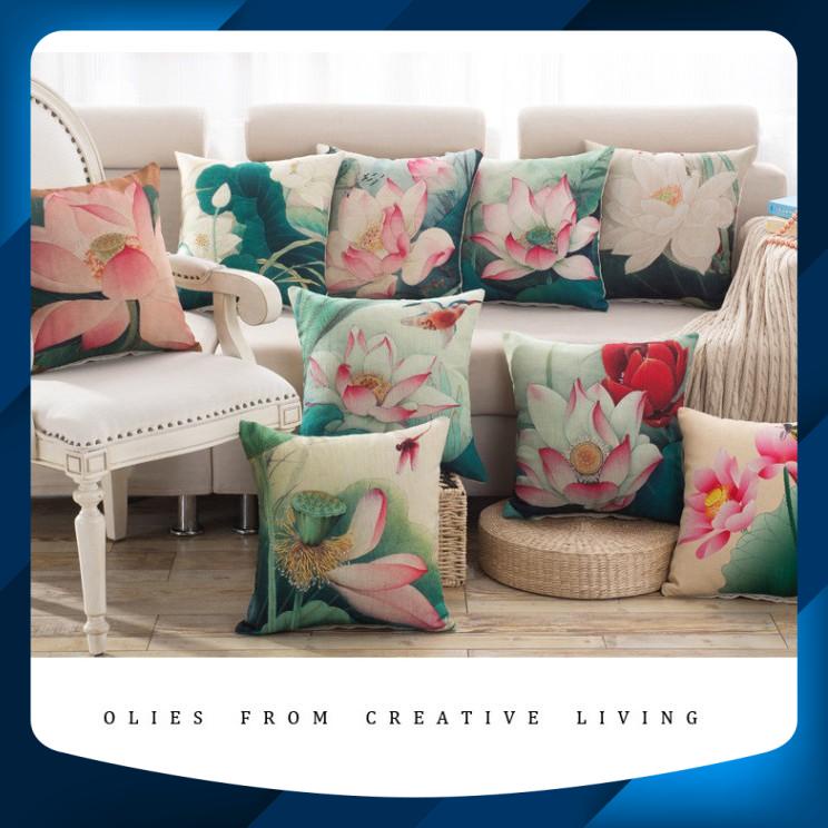 Vỏ gối tựa lưng trang trí sofa mẫu cây, hoa sen ,hoa mai,mẫu tết