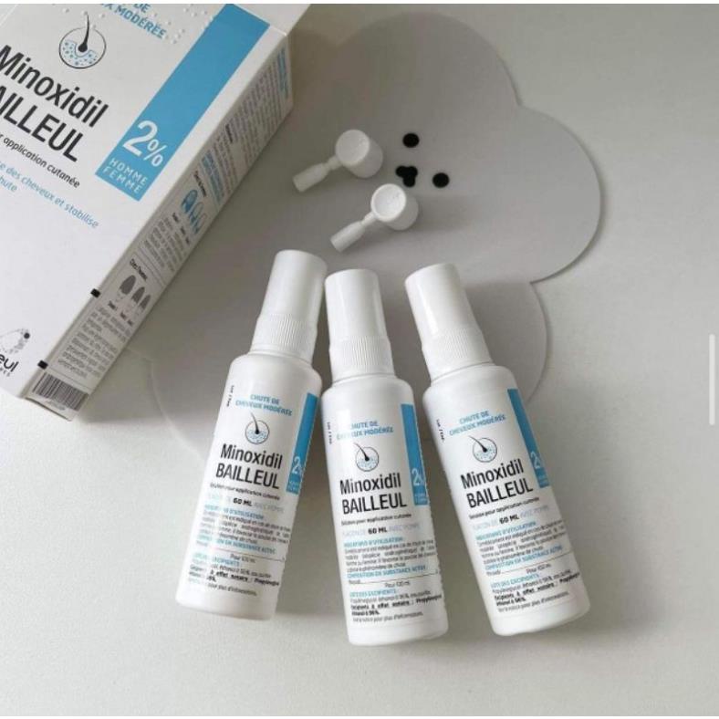 Xịt Mọc Tóc MINOXIDIL BAILLEUL 2% 5% - NGĂN RỤNG TÓC, KÍCH THÍCH MỌC TÓC [Hộp 3 lọ 60ml]