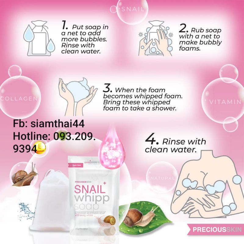 Xà Phòng Làm Sạch Sâu & Dưỡng Trắng Snail W hite Whipp Sap X10 BODY WHITE 120g