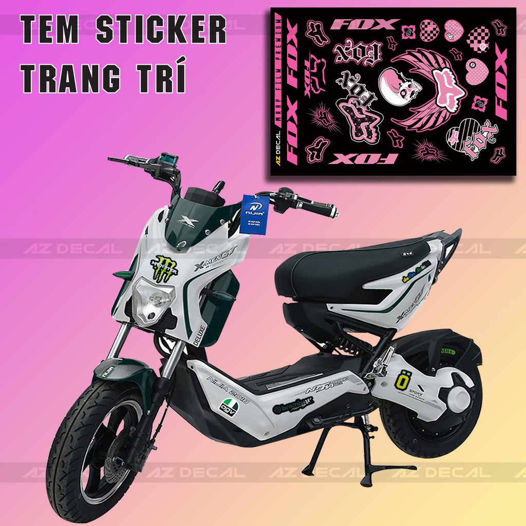 [Set A4] Sticker Dán Xe Chủ Đề Fox Pink | Trang Trí Xe Máy, Xe Điện, Nón Bảo Hiểm, Laptop, Điện Thoại