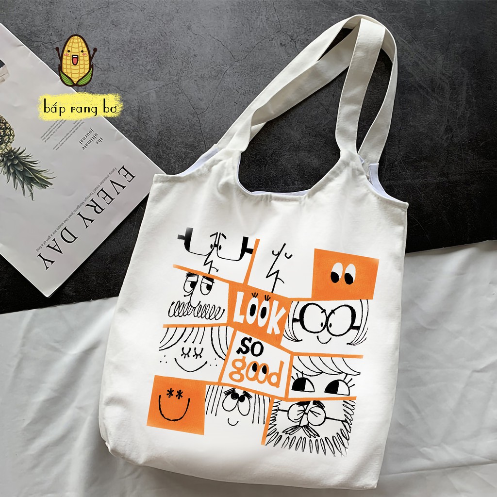 TÚI TOTE TRÒN SORRY I'M LATTE VẢI DỆT CANVAS CÓ TÚI CON