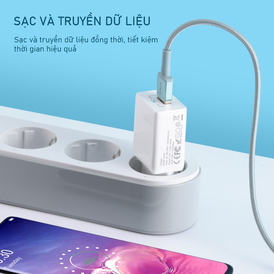 Cáp Sạc Lightning/ Type-C/ MicroB ROBOT RSL100/ RSC100/ RSM100 Chiều Dài 1M Dây Dù Chống Rối Tương Thích Apple/ Android