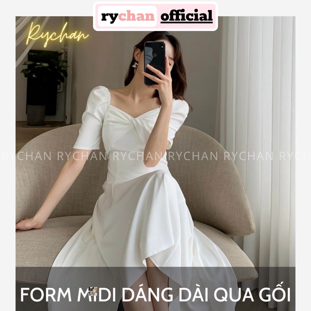 Đầm Trắng Xoè Midi Dáng Dài Chéo Ngực Mang Được 2 Kiểu, Đầm Trắng Đi Tiệc, Đầm Đi Tiệc Đám Cưới - DX0142