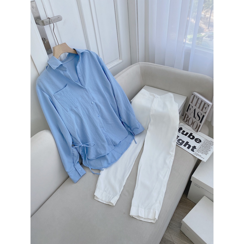 SET ÁO SƠ MI XANH + QUẦN BAGGY TRẮNG