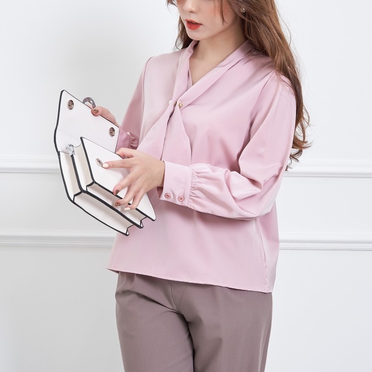 Áo sơ mi dài tay nơ cổ , áo lụa công sở nữ phong cách Hàn form rộng, cao cấp màu Trắng Đen MISS CLOTHINGS SM-04 | BigBuy360 - bigbuy360.vn