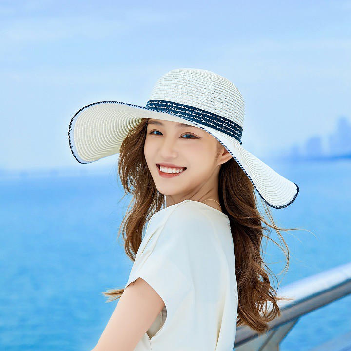 Mũ rộng vành đi biển nữ gắn nơ che nắng mùa hè siêu đẹp