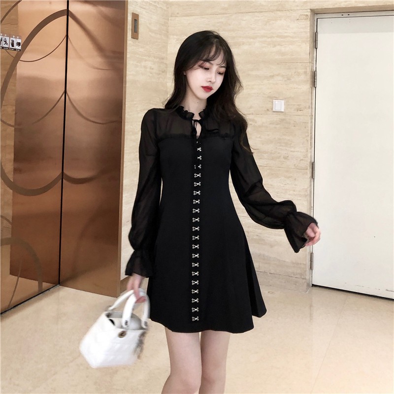 Đầm dáng xòe nữ kiểu tay dài Emilyshop