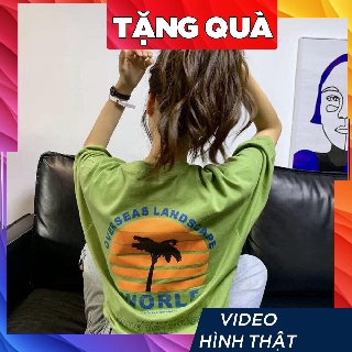 Áo thun tay lỡ freesize  nữ phông form rộng Unisex, mặc lớp, nhóm, cặp in chữ WORLD màu xanh lá - xanh dương