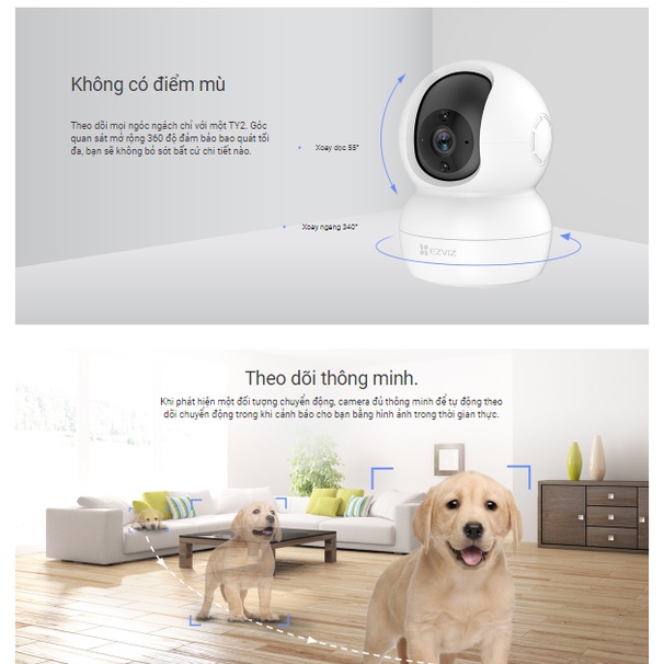 Camera WI-FI Trong nhà EZVIZ TY2-1080P, Smart IR Quan Sát Ban Đêm 10m, Đàm Thoại 2 Chiều, Theo Chuyển Động Thông Minh