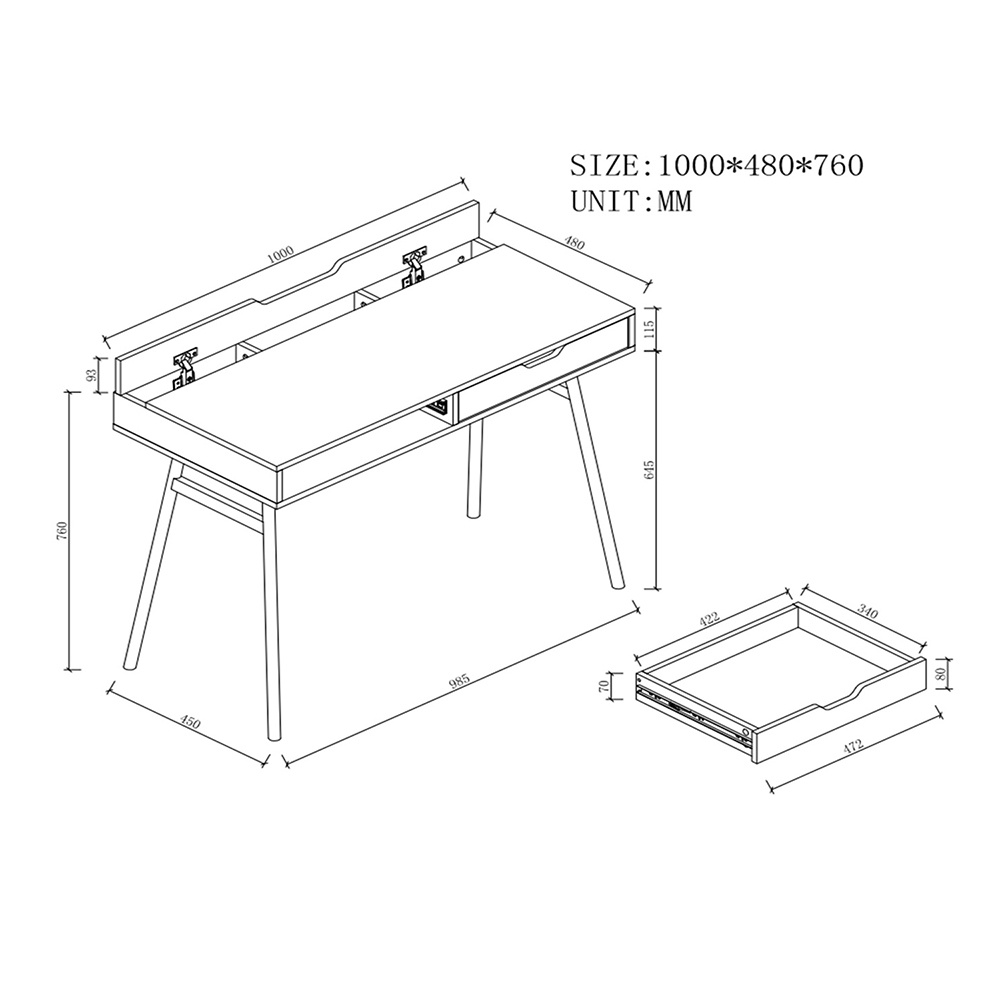 HomeBase FURDINI Bàn văn phòng làm việc VENUS bằng gỗ MDF SD-D001 W100XD48XH76CM màu tự nhiên