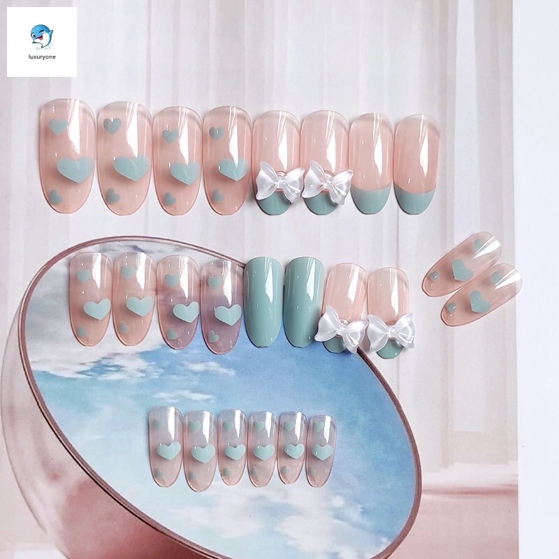 Set 24 móng tay giả đính cham thiết kế đẹp có sẵn keo dán