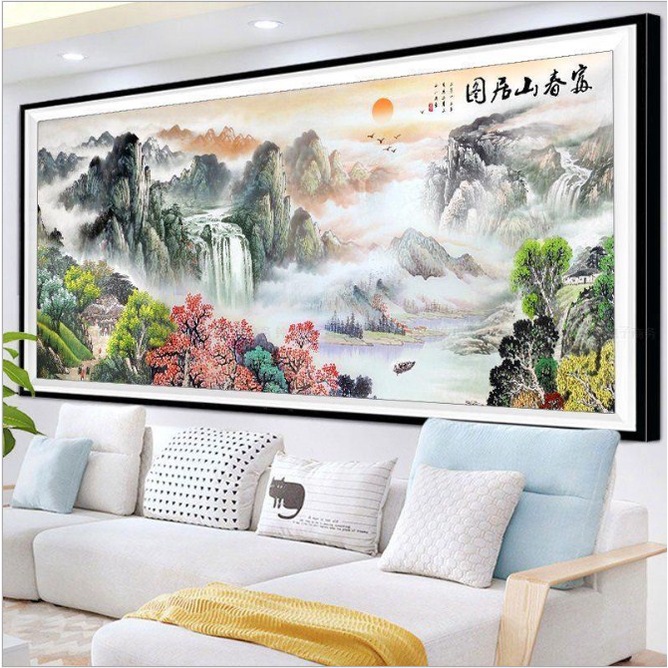 Tranh Thêu Chữ Thập Chỉ Lụa Thêu Kín Chưa Thêu Dòng Chảy May Mắn FJ0804