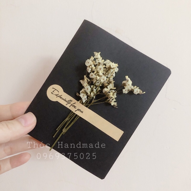 Thiệp giấy kraft Vintage cài hoa hướng dương,Hoa sao Handmade,thiệp sinh nhật,thiệp chúc mừng