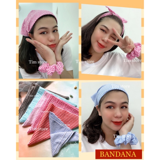 {Ảnh thật} KHĂN BANDANA TURBAN CARO ĐA NĂNG, CỘT TÓC ĐEO CỔ ĐEO TAY ULLZANG