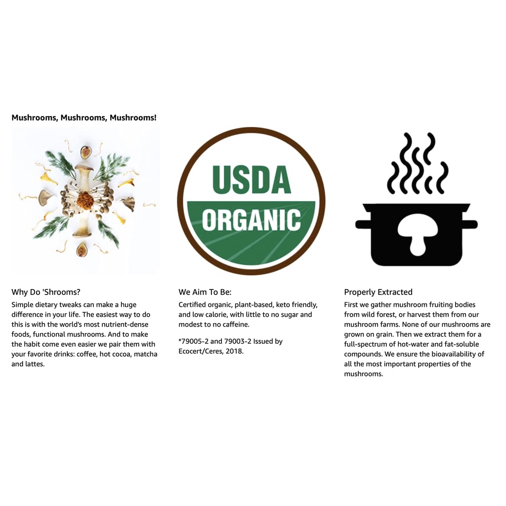 HỘP 10 GÓI CAFE MIX NẤM HỮU CƠ, HỖ TRỢ MIỄN DỊCH - GIẢM CĂNG THẲNG Four Sigmatic Adaptogen Organic, 25g