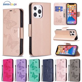 Bao Da Điện Thoại Dạng Ví Dập Nổi Hình Bướm Có Dây Đeo Cho Iphone 13 Pro Max Ip12 13 Ốp