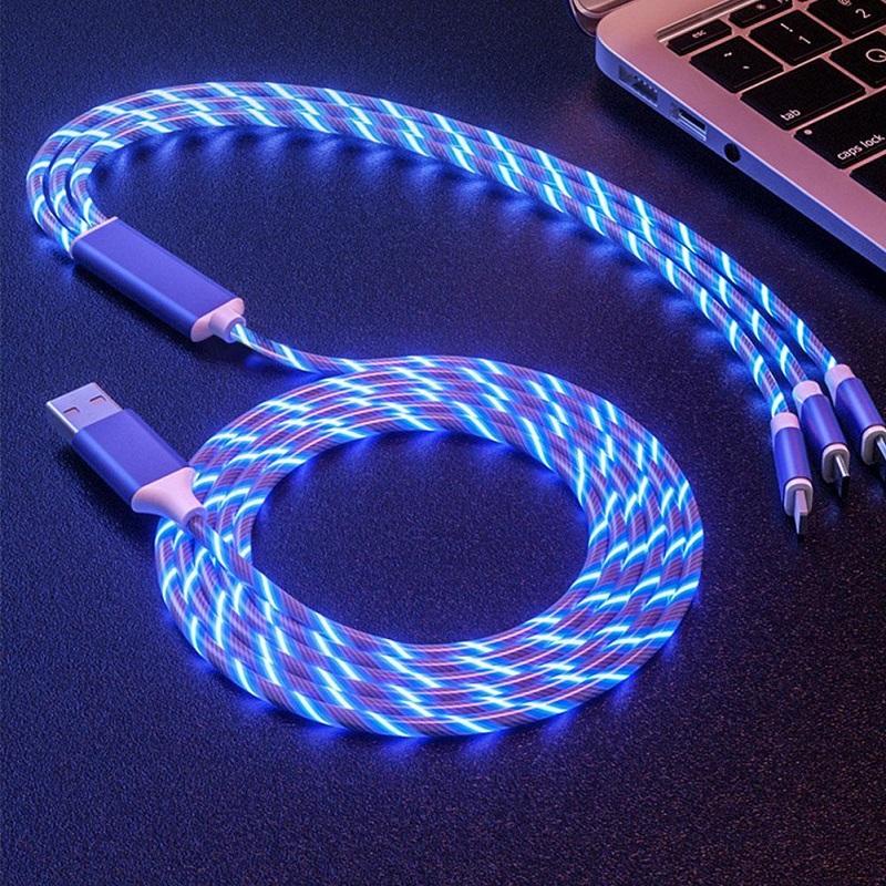 Cáp Sạc Nhanh 2.1a / Micro Usb / Type-c Có Đèn Led 3 Trong 1 Cho Android