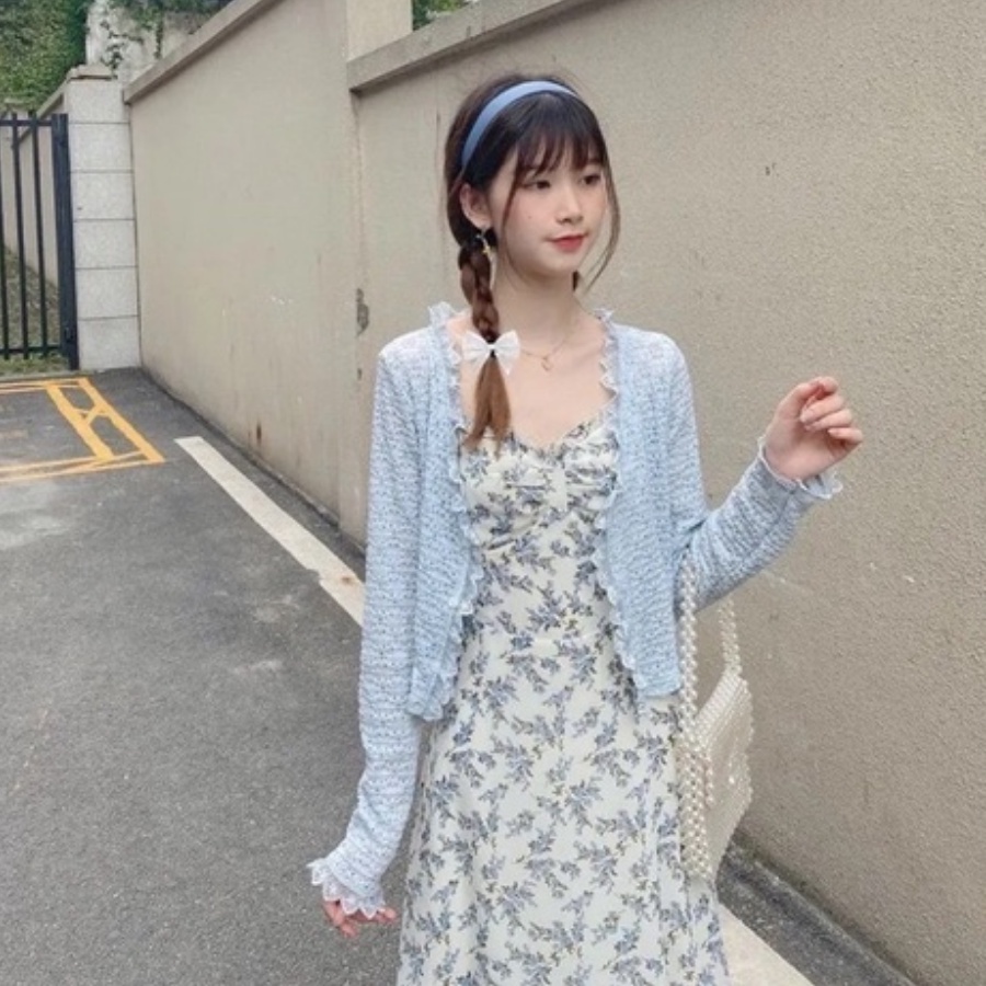 Váy Hoa Nhí Đầm 2 Dây Hoa Nhí Bèo Nhún Ngực Áo Khoác Cardigan Phong Cách Hàn Quốc Nhẹ Nhàng - De Mila HN57 | BigBuy360 - bigbuy360.vn