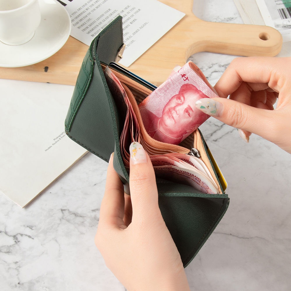 Ví ngắn siêu mỏng nhiều ngăn có khóa kéo tiện dụng