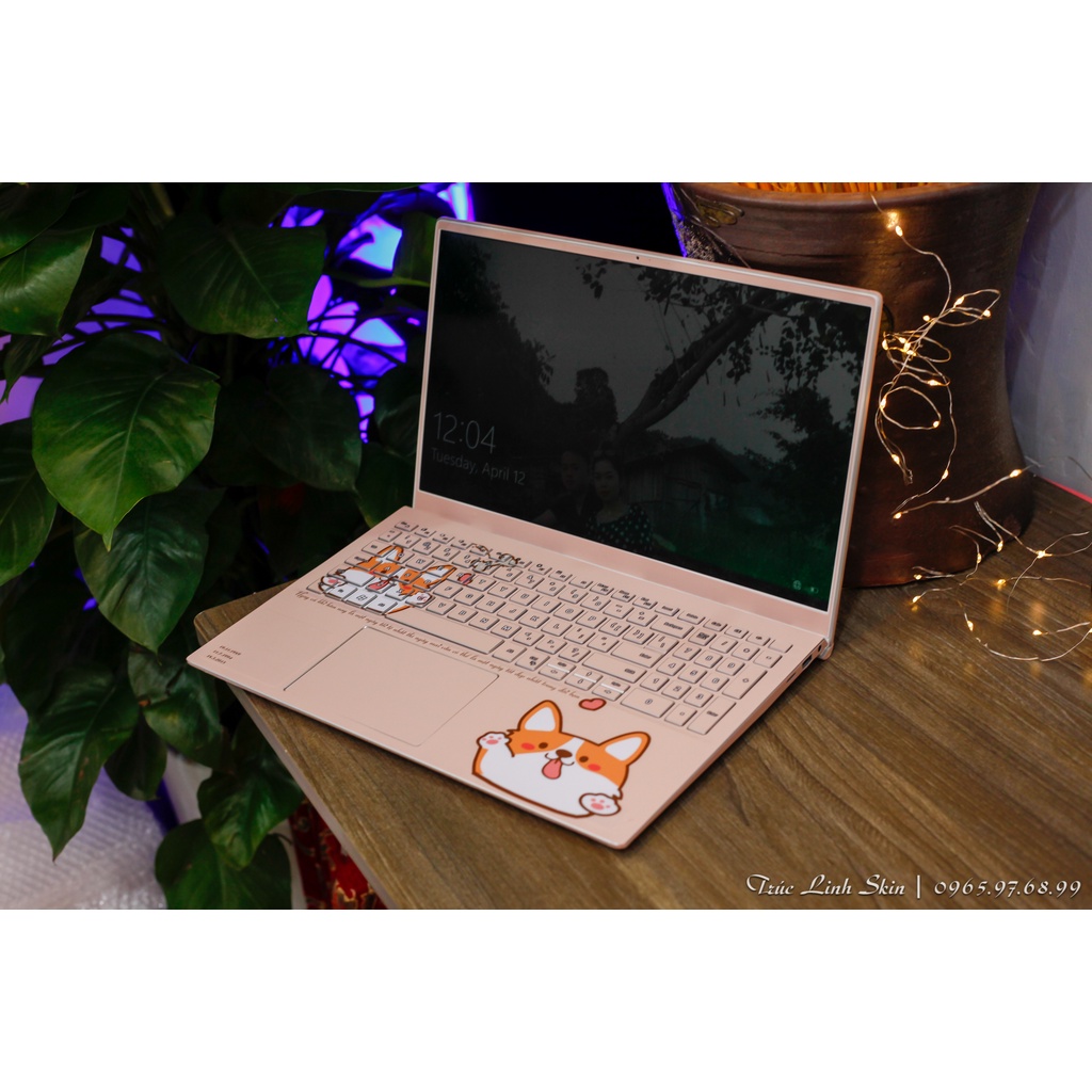 Skin dán laptop mẫu Corgi hồng (đã cắt sẵn cho máy Dell, Asus, Acer, Macbook, Lenovo, MSI, HP, VAIO 14,15,16,17 inch)