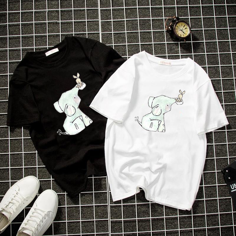 Áo thun unisex form rộng chú voi đáng yêu thời trang cá tính vải dày mịn 2019T1349