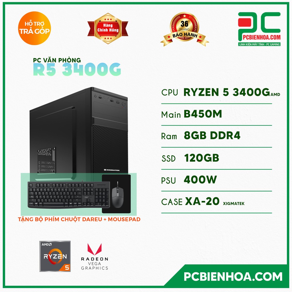 [Mã SKAMPUSHA8 giảm 8% đơn 300K] MÁY TÍNH VP AMD (R5 3400G/ B450/ 8GB/ 120GB/ 450W) CHÍNH HÃNG