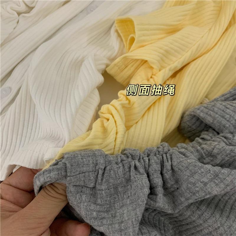 [Babycat] Hàng Có Sẵn Áo Thun Cardigan Tay Ngắn Phối Dây Rút Xếp Ly Phong Cách Hàn Quốc Nhật Bản Cho Nữ