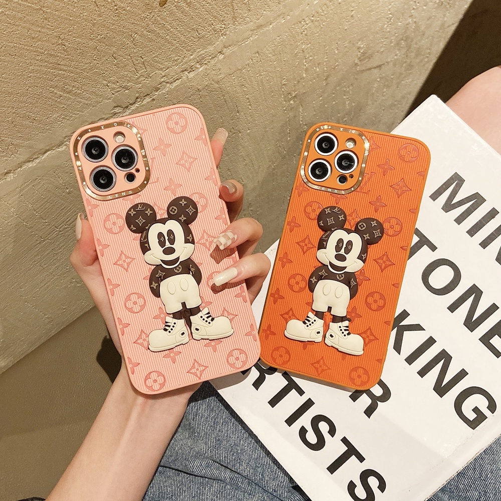 Ốp điện thoại da bảo vệ camera in hình chuột thích hợp cho Iphone 12 11 Pro Max Xs Max Xr X 8 7 Plus