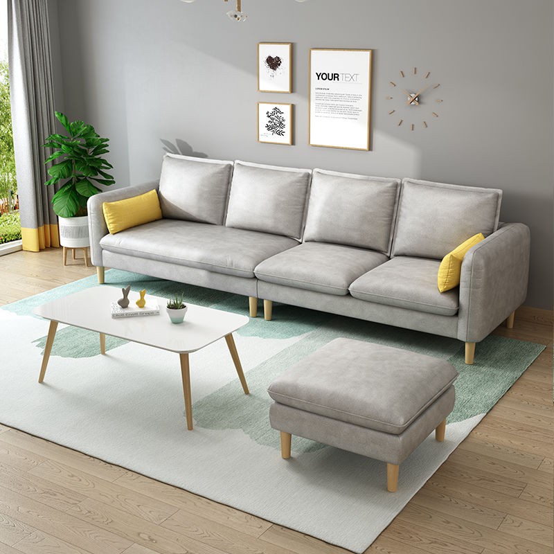 sofa phòng khách chung cư nhỏ vải thô gỗ hiện đại đơn giản cho nhiều người thuê phong cách Bắc Âu có thể giặt được