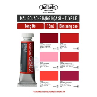 Tông đỏ, hồng, tím màu Gouache Holbein - 15ml - tuýp lẻ
