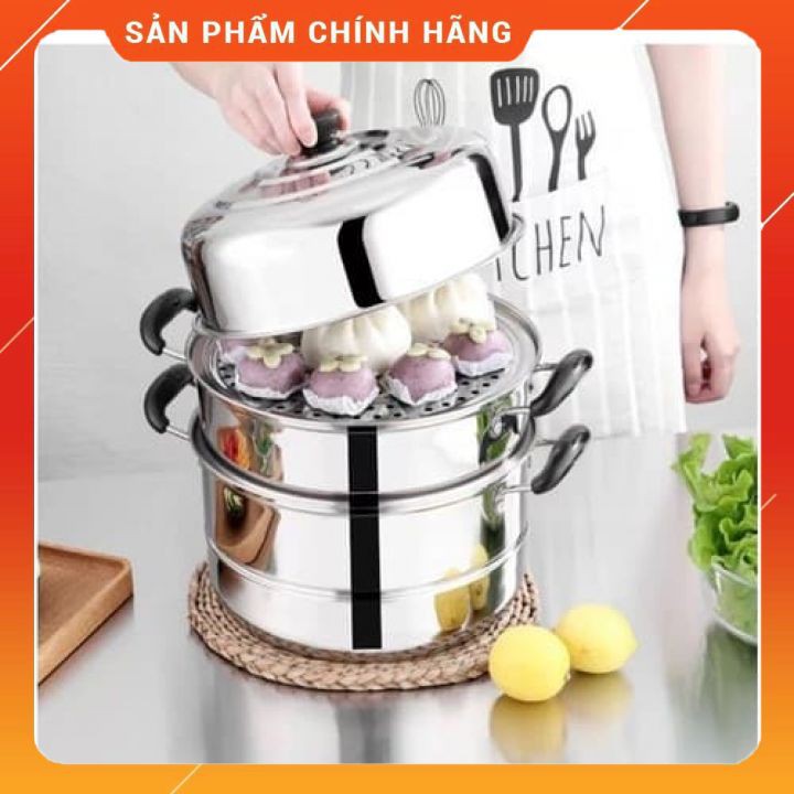 Nồi hấp inox 3  tầng hiện đại kích thước lớn, có thể sử dụng trên mọi loại bếp . [FREESHIP]