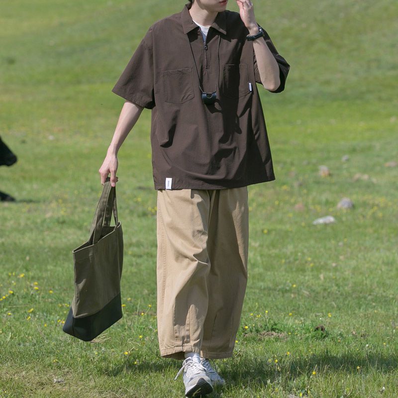 Quần Dài Ống Rộng Lưng Thun Màu Sắc Đơn Giản Phong Cách Retro Nhật Bản