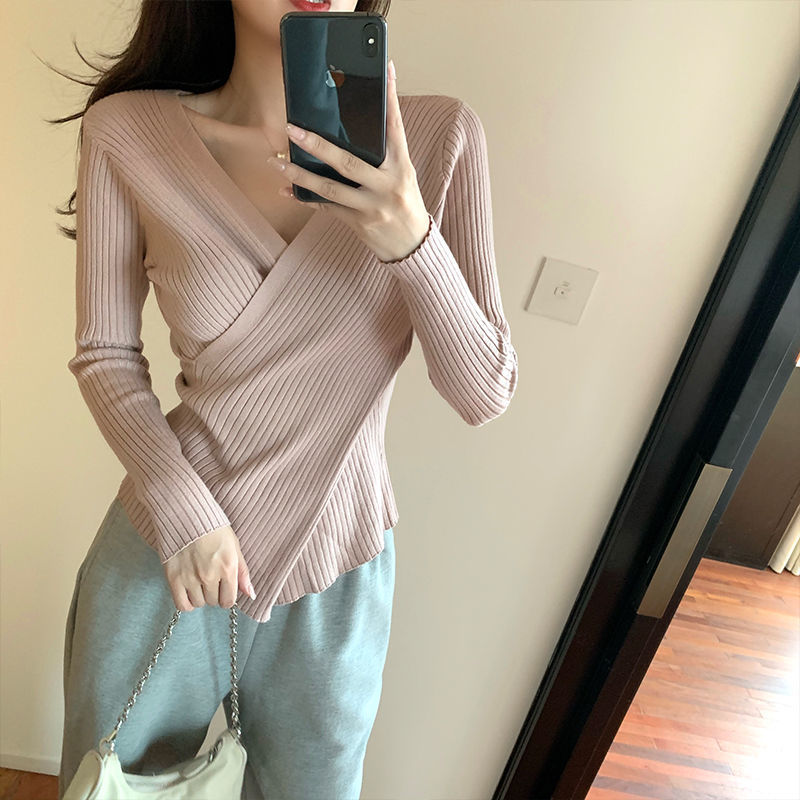 Áo Giữ Nhiệt Nữ V-neck Knitted Shirt Women's New Fashion Slim Long Sleeve T-shirt