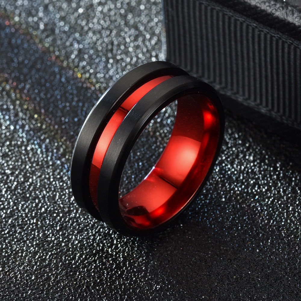 Nhẫn đính hôn bằng thép titan 8mm màu đỏ sáng bóng thời trang dành cho cả nam và nữ