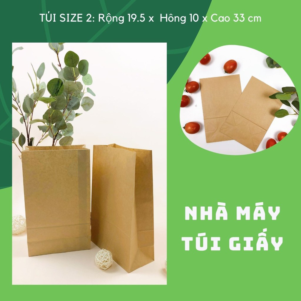 10 chiếc TÚI GIẤY KRAFT Size 2: 19.5x10x33cm KHÔNG QUAI đựng được 3kg