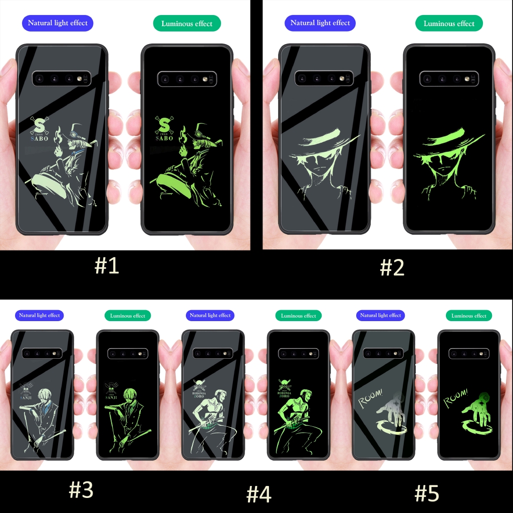 Ốp điện thoại kính cường lực in One Piece màu dạ quang cho Samsung S10 S10e S9 S8 Plus Note 10 9 8 S10+ S9+ S8+