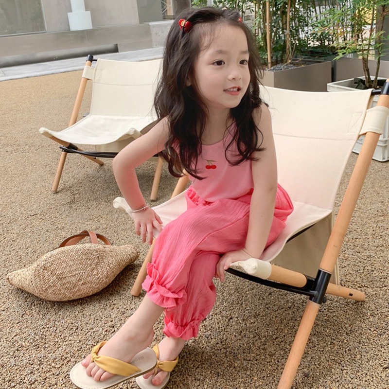 Áo Thun Không Tay Cổ Tròn Thêu Hình Quả Cherry Dễ Thương Dành Cho Bé Gái 3-8T