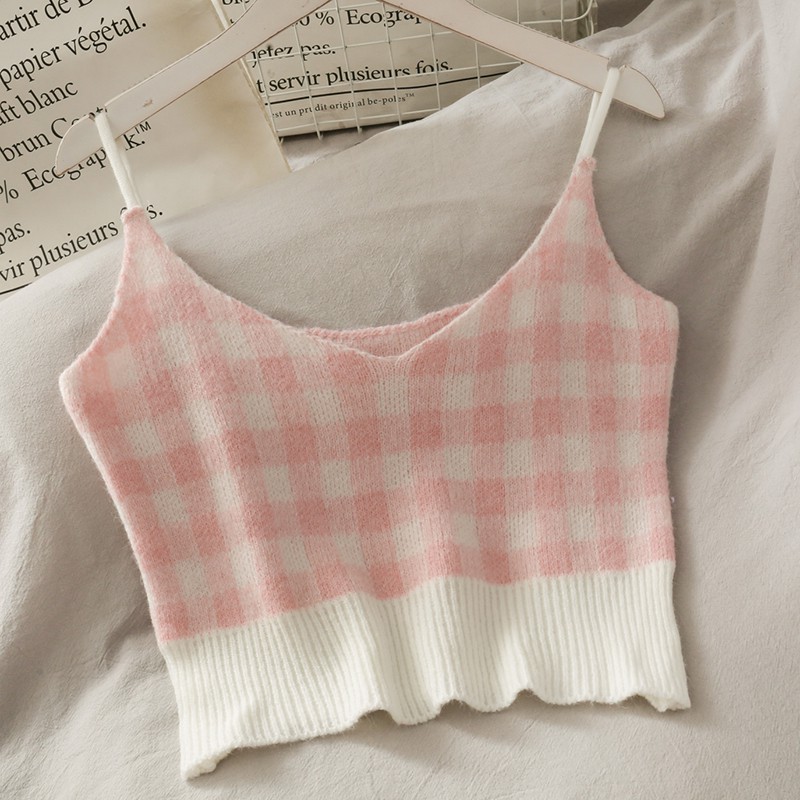 Set váy áo len kẻ dễ thương áo khoác cardigan chân váy và áo bra len Đ253