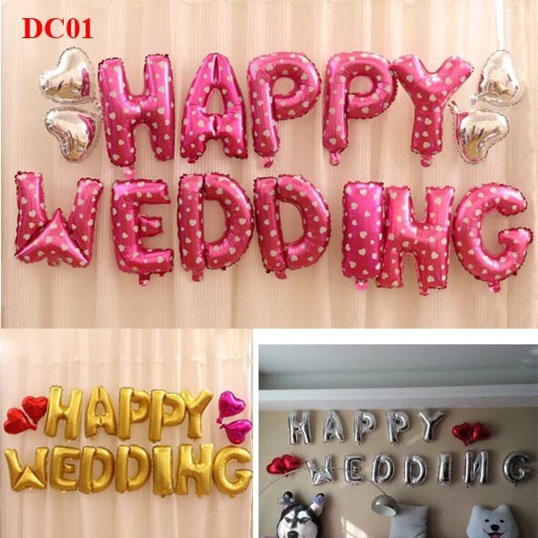 Set bóng trang trí tiệc cưới, happy wedding (nhiều mẫu)
