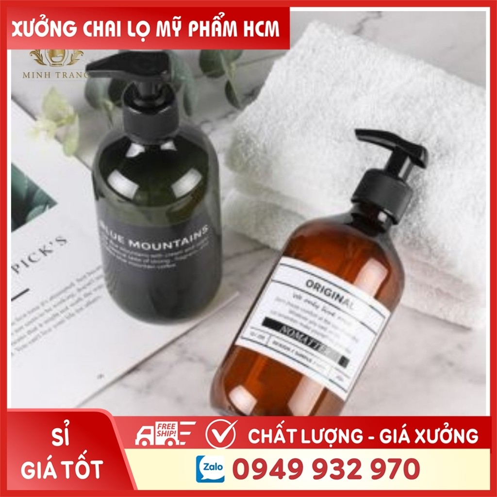 Chai Nhựa Pet Vòi Nhấn 300ML/500ML Thân Nâu/Thân Rêu Đựng Dầu Gội, Sửa Tắm, Gel Rửa Tay