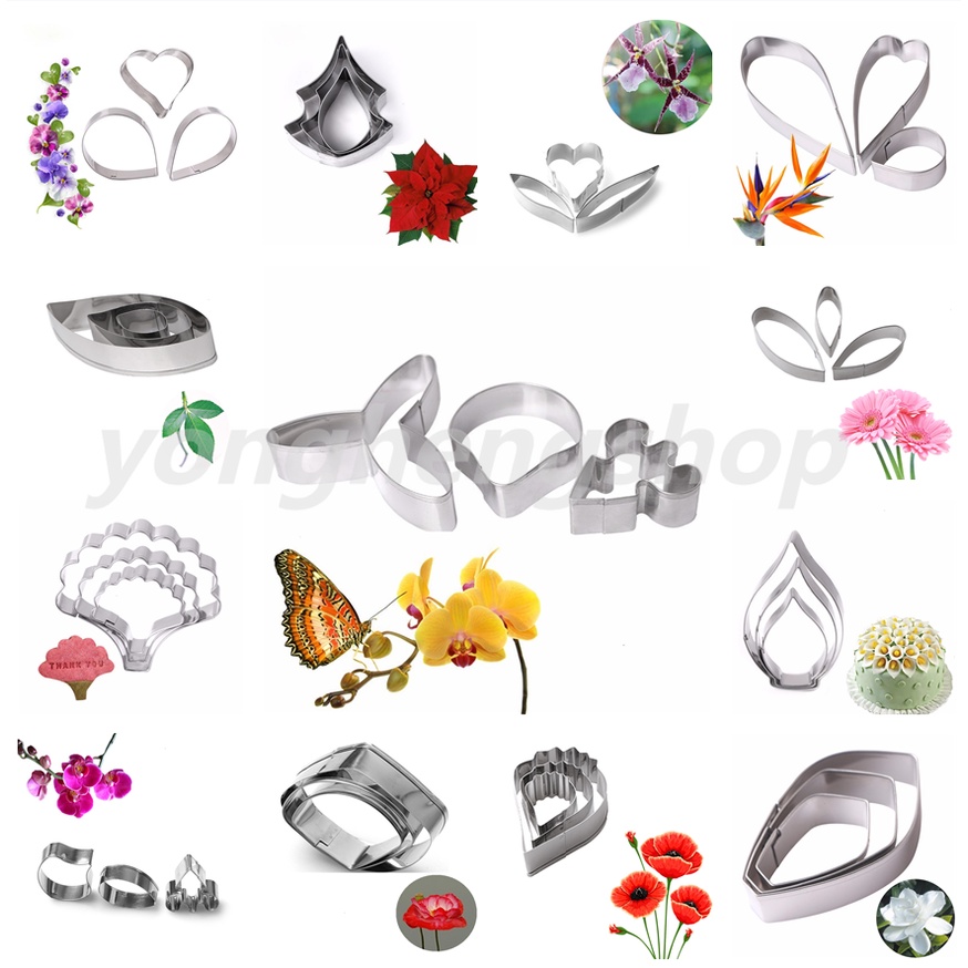 Set 3 khuôn cắt bánh hình cánh hoa bằng thép không gỉ