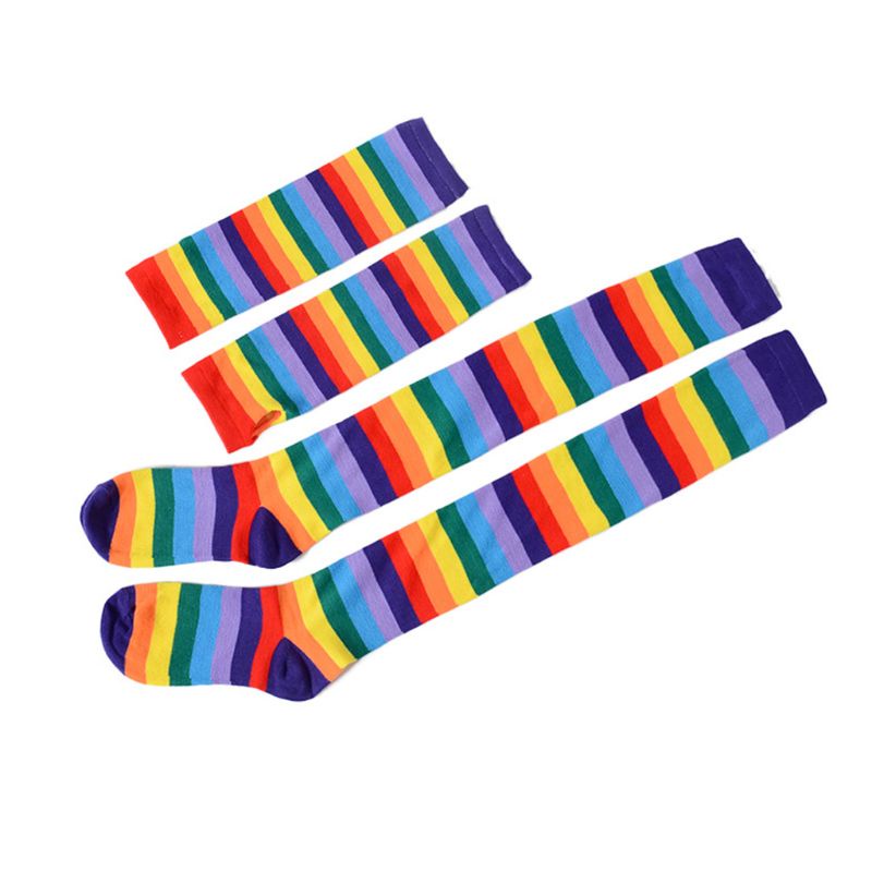 Set 3 Đôi Găng Tay Và Vớ Dài Màu Sắc Cầu Vồng Xinh Xắn Dành Cho Bé Gái