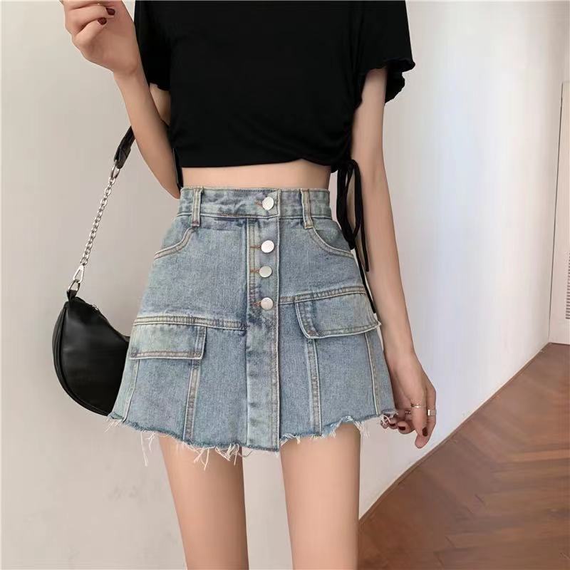 Quần short denim lưng cao ống rộng màu sắc cổ điển thời trang Hàn Quốc cá tính cho nữ