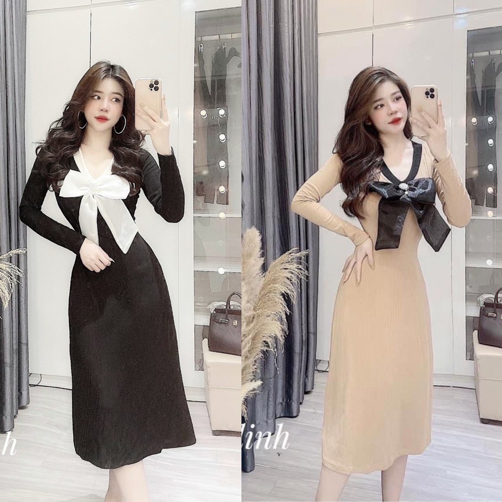 VÁY LEN GÂN BODY XÒE NHẸ CỔ NƠ NGỌC FORM ÔM DÁNG SIÊU CHUẨN XINH XẮN