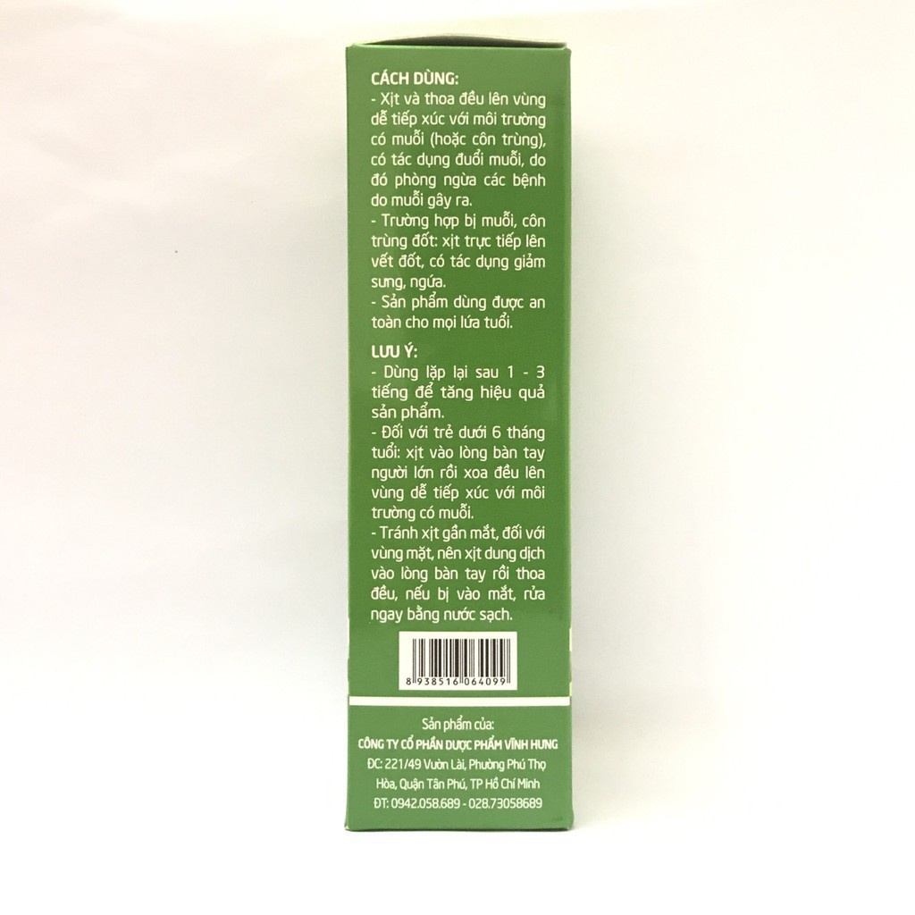 Xịt chống muỗi tinh dầu tự nhiên Vĩnh Hưng chai 50ml SP000352
