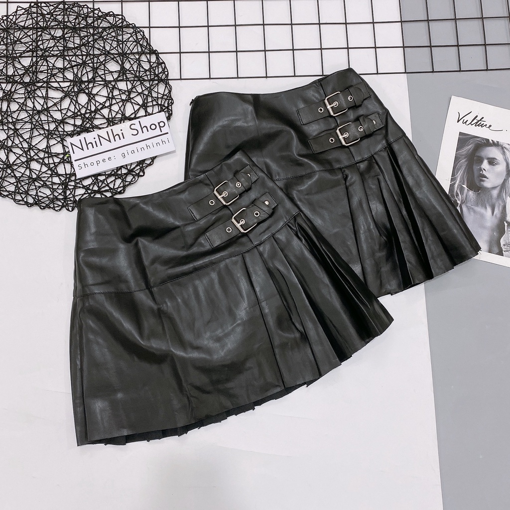 Chân váy da xếp ly lệch, Chây váy dáng A cạp cao vải da mềm CV7069 - NhiNhi Shop | BigBuy360 - bigbuy360.vn