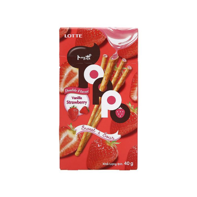 Bánh que Lotte Toppo dâu hương vani nhân socola hộp 40g